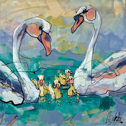 Gezin by Marieke Bekke - Original Painting on Box Canvas